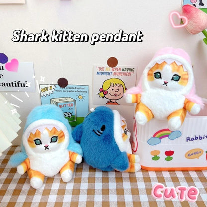 Cute Shark Cat Plush Toy Cartoon Kitty Pendant Soft Stuffed Doll Keychain Car Key Ring Backpack Bag Decor Friend Gift