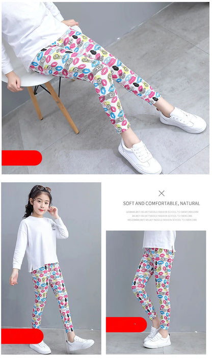 2 to 9 Years Girls Leggings Kids Outdoor Travel Clothes Pencil Pants Long Casual Floral Slim Leggings Teenage Children Trousers