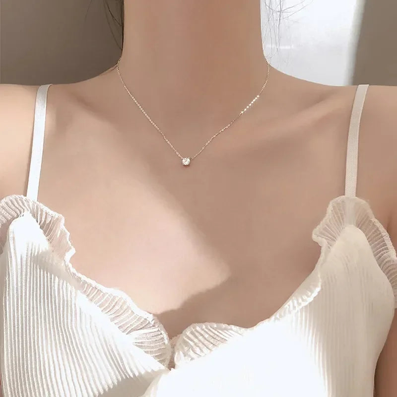 Sterling Silver Color Zircon Crystal Pearl Pendant Choker Necklace Transparent Fishing Line 2024 Fine Jewelry For Women Girls