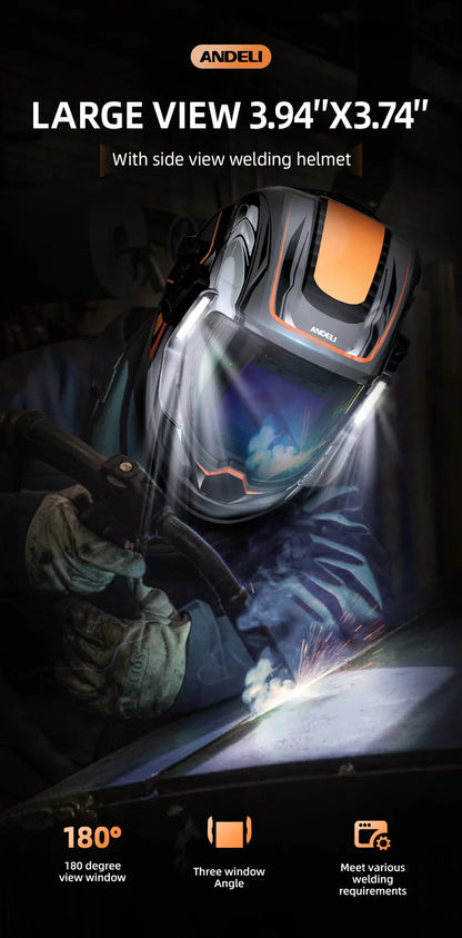 ANDELI Auto Darkening Welding Helmet with Large Viewing True Color Welding Mask 4 Arc Sensor 1/1/1/2 for Welding Cut Grind Area