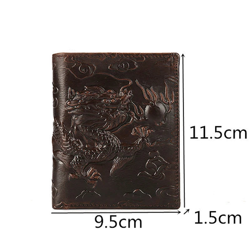 High Quality Genuine Leather Short Wallet 3D Dragon Style Card Wallet 2024 Vintage Bifold Small Purse for Man Male Gift Purses