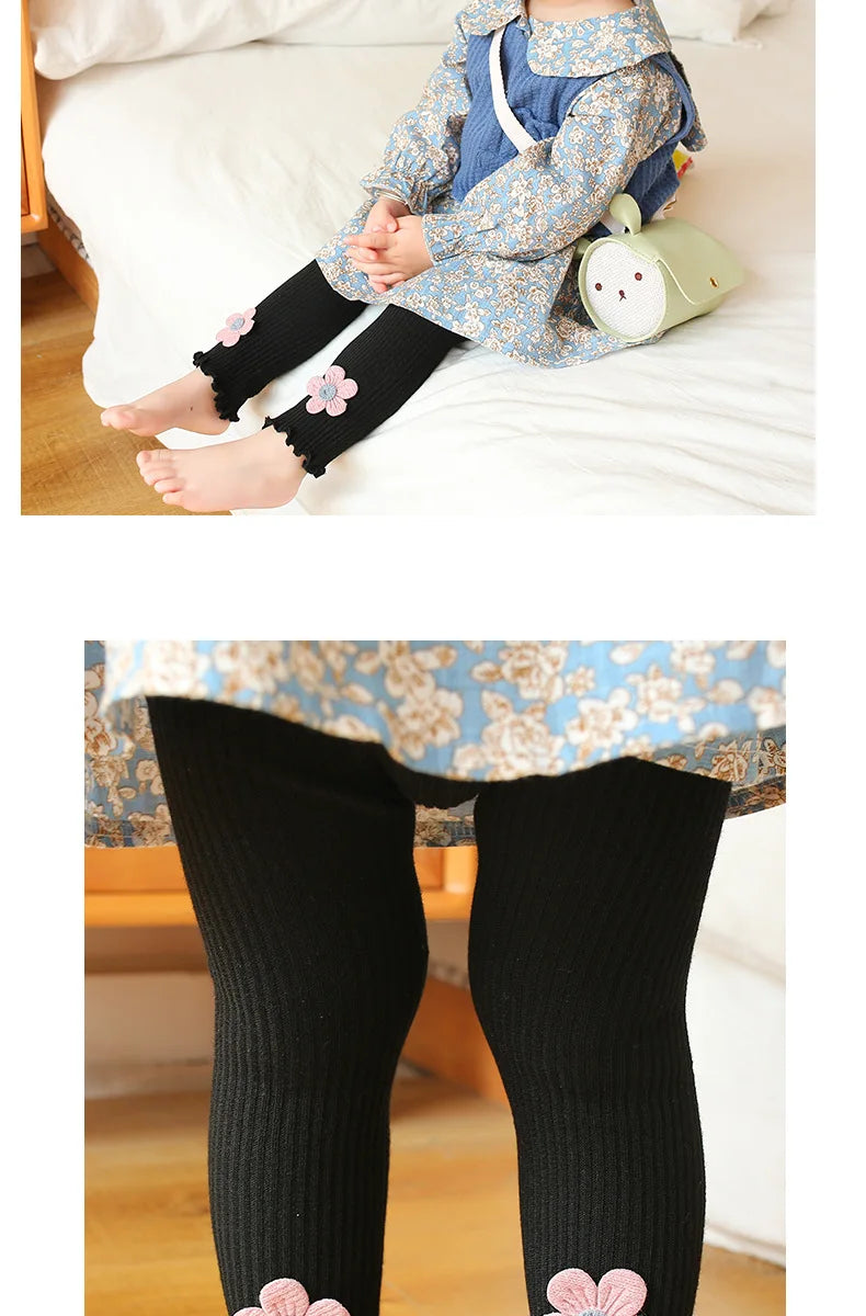 2023 Ins New Baby Leggings Girls Flower Leggings Knitwear Girls Leggings