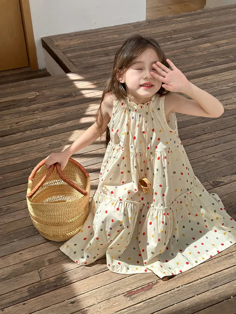 Humor Bear Kids Clothing Summer Polka Dot Skirt Fashion Casual Vest Princess Dress Comfort Children Girl's dress