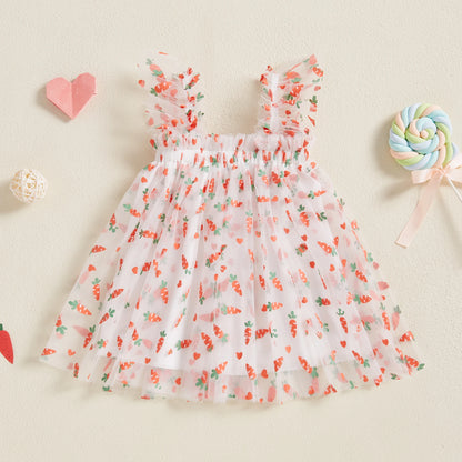 Toddler Girls Sleeveless Dress Easter Outfit Casual Summer Carrot/Rabbit Print Mesh Tulle Dress for Cute Clothes