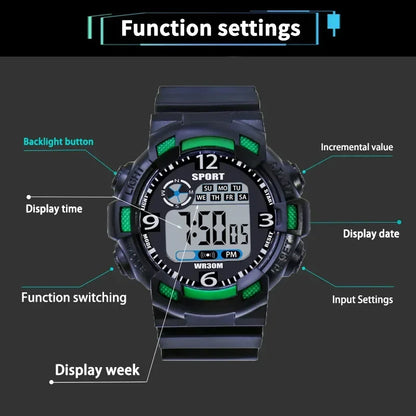 YIKAZE Men's Military Digital Watch Outdoor Men Sports Watch Waterproof Luminous Chronograph Clock Student Electronic Wristwatch