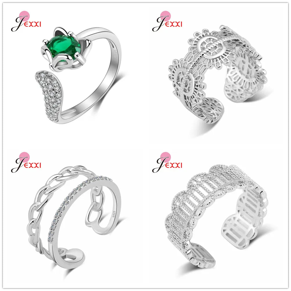 Trendy Simple 925 Sterling Silver Cubic Zironia Adjustable Rings For Women Girl Finger Jewerly Gifts Wholesale