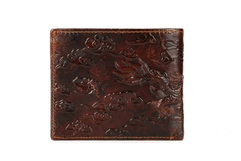 High Quality Genuine Leather Short Wallet 3D Dragon Style Card Wallet 2024 Vintage Bifold Small Purse for Man Male Gift Purses