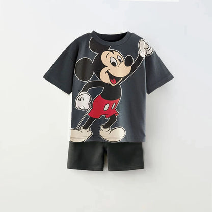 Disney Cartoon T-shirt Outfits Summer Clothing Baby Boys Short Sleeve Tops Shorts Casual Tracksuits Kids Mickey Tees Set 1-5 Age