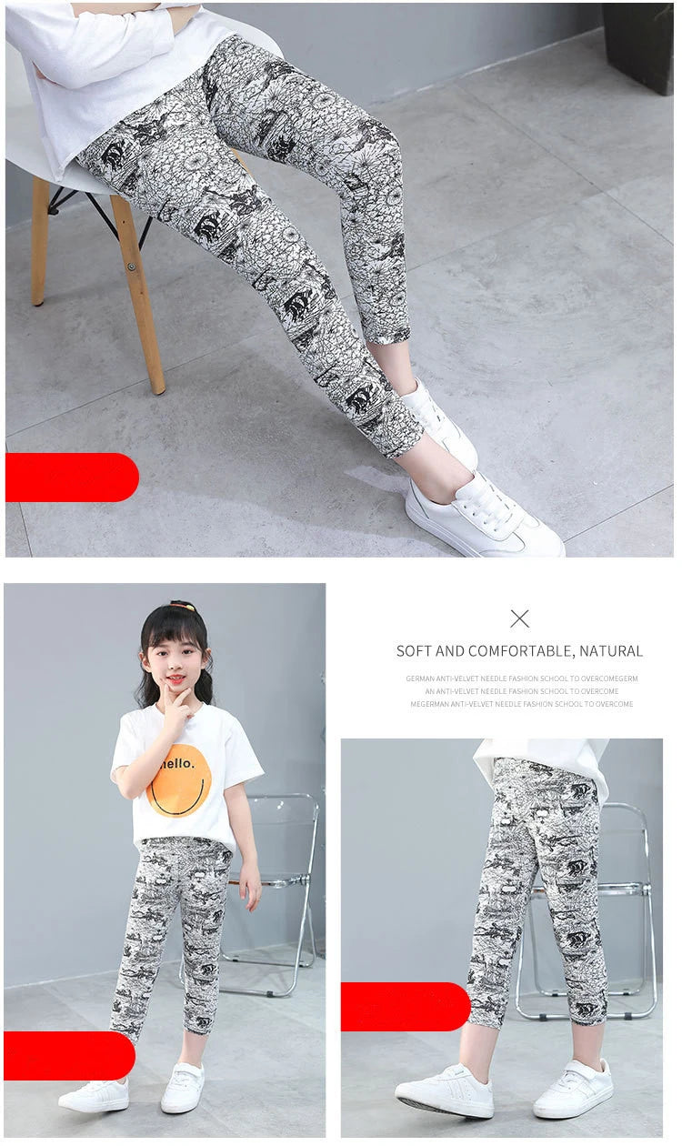 2 to 9 Years Girls Leggings Kids Outdoor Travel Clothes Pencil Pants Long Casual Floral Slim Leggings Teenage Children Trousers