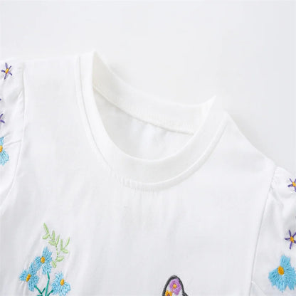 Jumping Meters 3-8T Flowers Kids Tees Hot Selling Cotton Summer Girls Tshirts Baby Clothes Children's Tees Tops