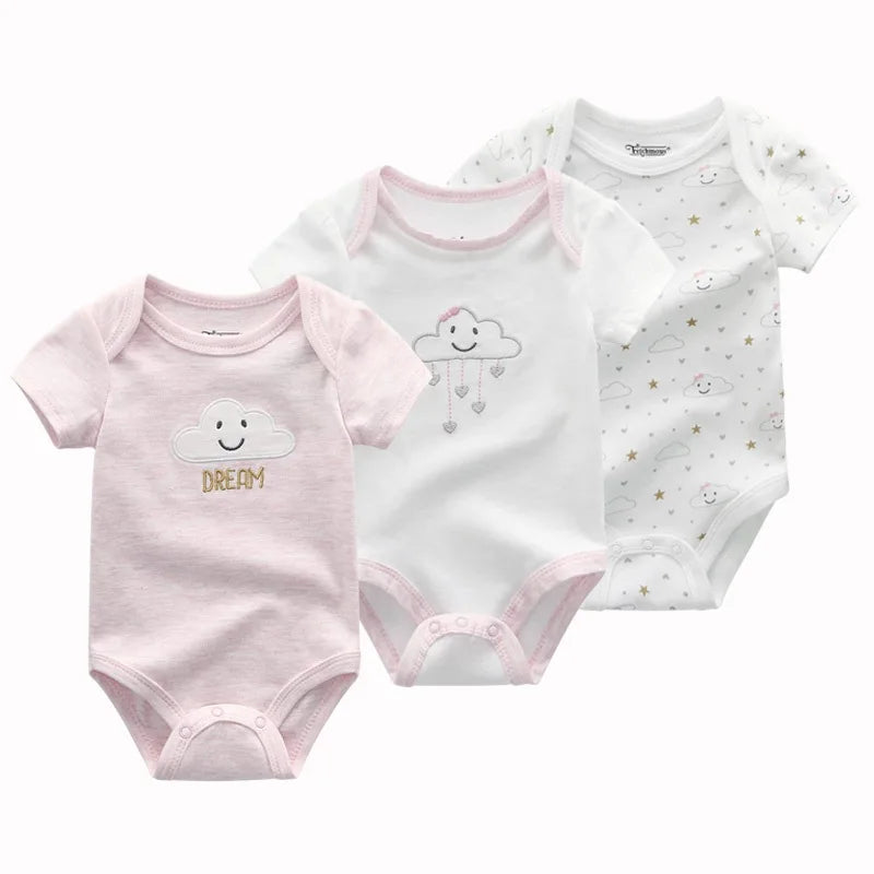 Kiddiezoom 3 Pcs Newborn Cartoon Short Sleeve Baby Boy Girl Bodysuits Soft 100%Cotton Baby Onesies Unisex Baby Clothes