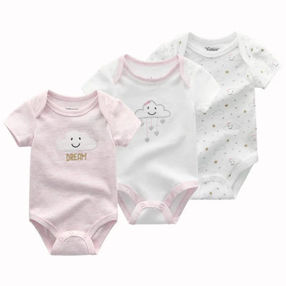 Kiddiezoom 3 Pcs Newborn Cartoon Short Sleeve Baby Boy Girl Bodysuits Soft 100%Cotton Baby Onesies Unisex Baby Clothes