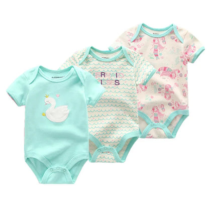 Kiddiezoom 3 Pcs Newborn Cartoon Short Sleeve Baby Boy Girl Bodysuits Soft 100%Cotton Baby Onesies Unisex Baby Clothes