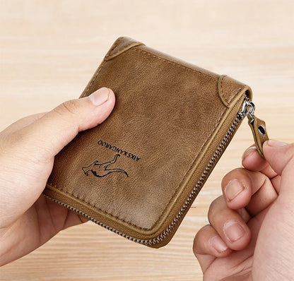 Leather Men’s Wallet Luxury Mens	Purse Male Zipper Card Holders with Coin Pocket Rfid Wallets Gifts for Men Money Bag