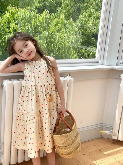 Humor Bear Kids Clothing Summer Polka Dot Skirt Fashion Casual Vest Princess Dress Comfort Children Girl's dress