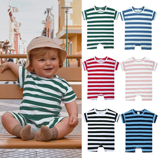 Summer Short Sleeved Baby Rompers 0-2Y Striped Onesies for Newborn Baby Boy Infant Girl Moon Printed Jumpsuit Baby Clothing