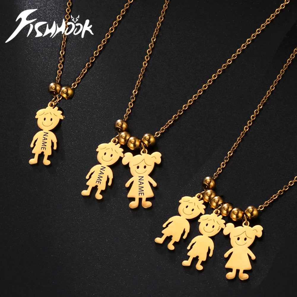 Personalized Boy Girl Necklace Custom Chain Name Mother Kid Family Valentines Gift For Women Men Stainless Steel Pendant Jewelry