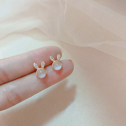 2022 Trendy 925 Sterling Silver Cute Bunny Cat Eye Zircon Stud Earrings Fashion Woman Simple Luxury Jewelry Party gifts