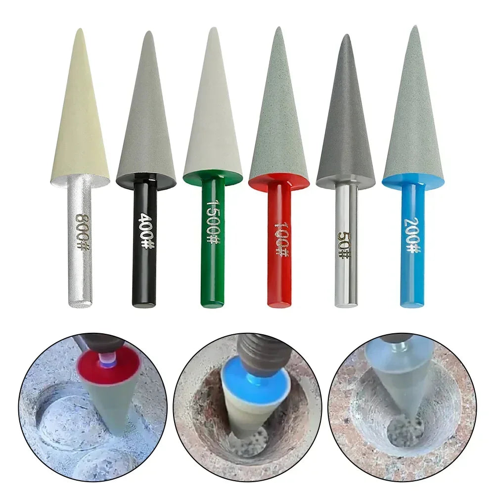 1pc Resin Diamond Grinding Head Conical Cone Burring Bit 6mm Shank Polishing Head 50-150 Grit For Stone Carving Rotary Tool