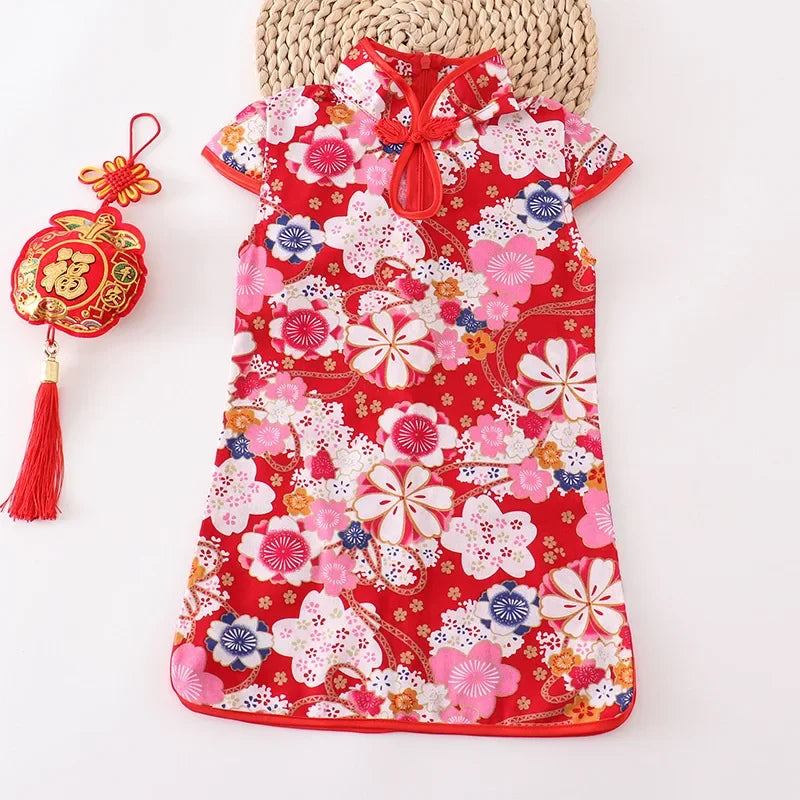 Show Summer Dress Girl Cheongsam Fashion Red Girls Dresses Children Chinese Traditional Clothing Casual Kids Qipao Vestidos