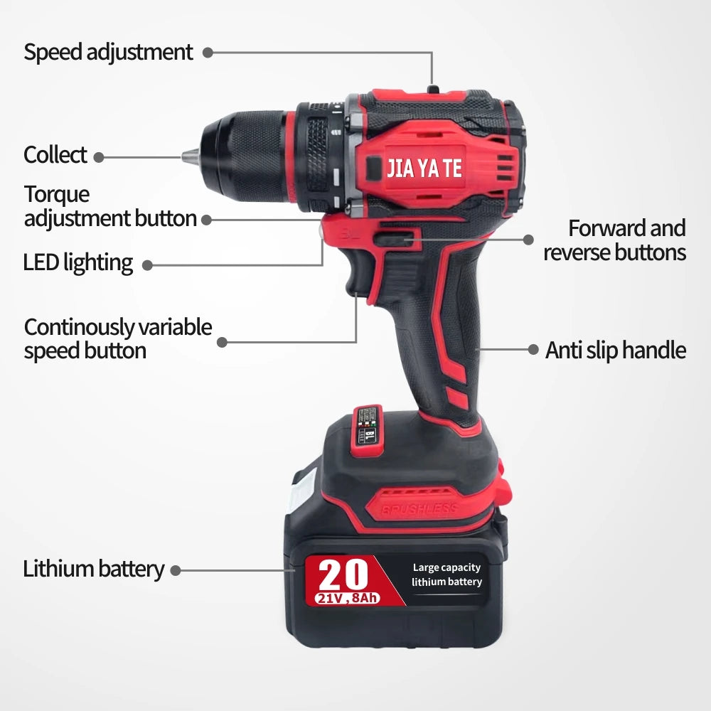 110V/220V 16.8V 21V Brushless Cordless Drill Rechargeable Electric Screwdriver Impact 80NM 2 Gear Speed Tool For Makita Battery