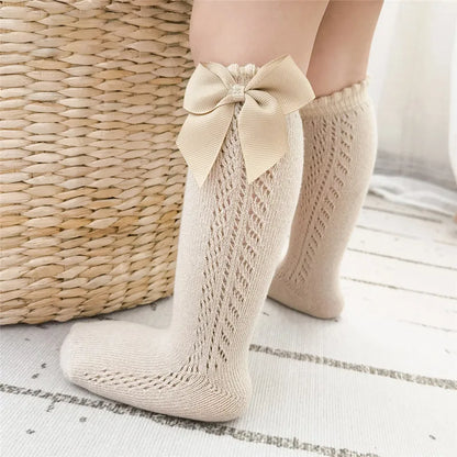 2023 New Kids Knee High Socks Baby Girls Boys Bow Long Sock Soft Cotton Mesh Breathable Children Hollow Out Socken For 0-7 Years