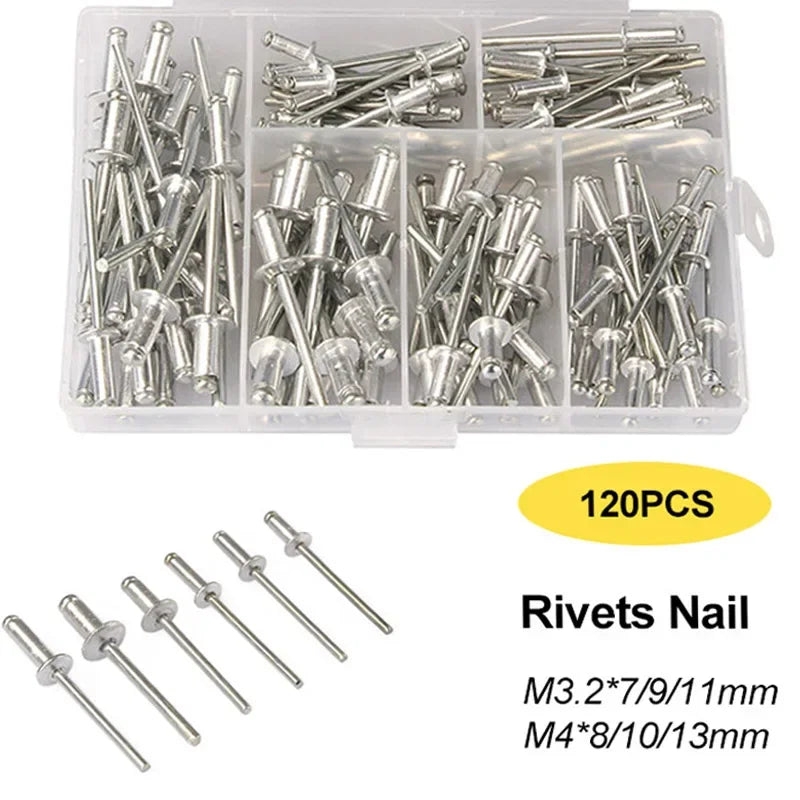 120Pcs Rivets / Heavy Duty Riveter Set Pop Rivet Gun Assortment Kit Hand Tools Rivet Nut Tool