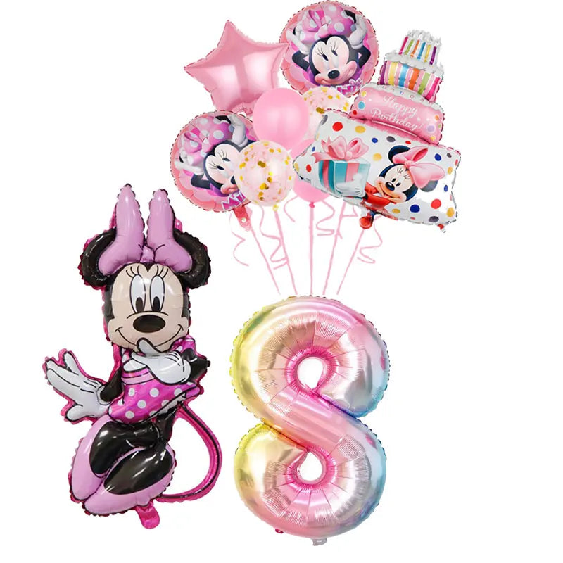 Minnie Mouse Birthday Party Decorations Tableware Set Birthday Decorations Full Set Pink Balloons Banner Candy Box Kids Favors