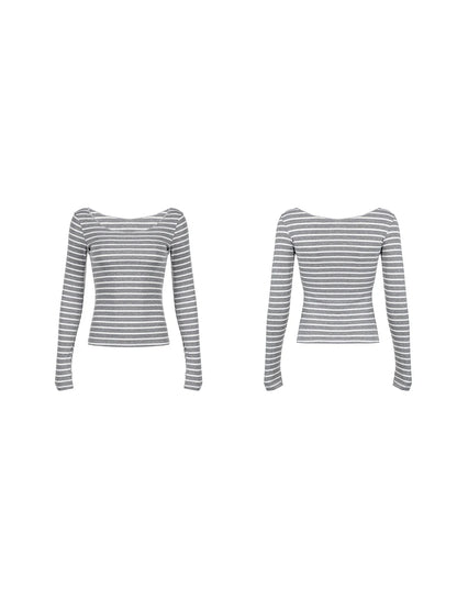 Women's Off Shoulder Tops Fall Spring Slim Striped Long Sleeve Casual T-Shirt Female Autumn Basic Shirts Blouse for Streetwear