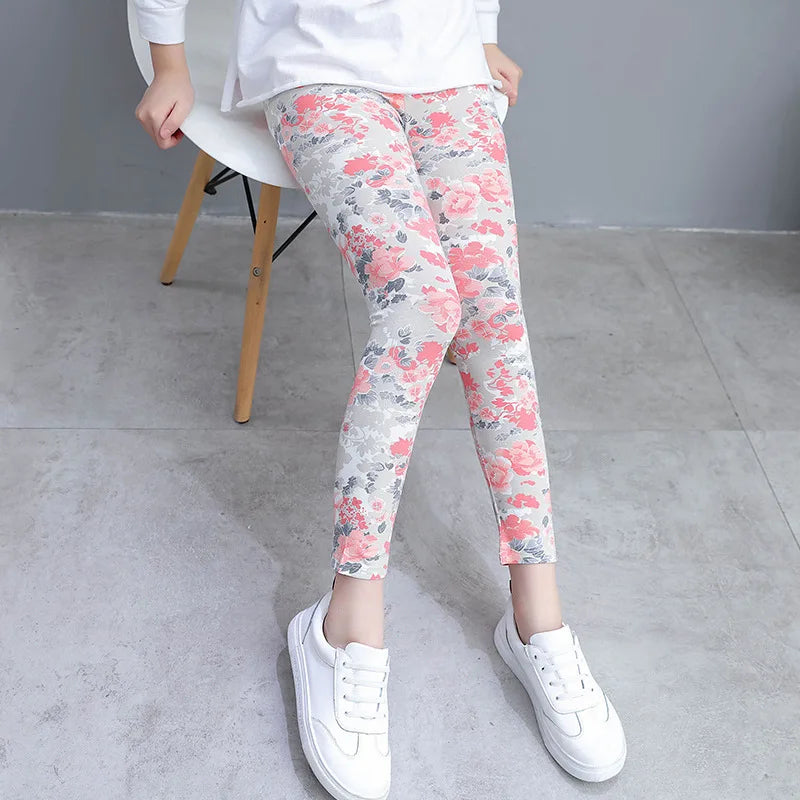 2 to 9 Years Girls Leggings Kids Outdoor Travel Clothes Pencil Pants Long Casual Floral Slim Leggings Teenage Children Trousers