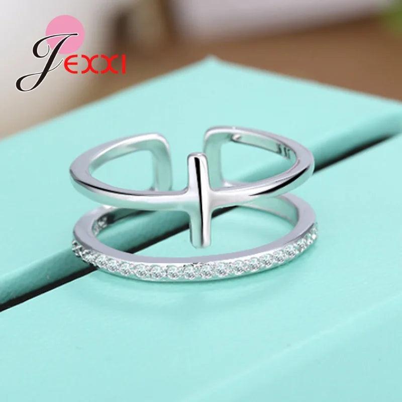 Trendy Simple 925 Sterling Silver Cubic Zironia Adjustable Rings For Women Girl Finger Jewerly Gifts Wholesale