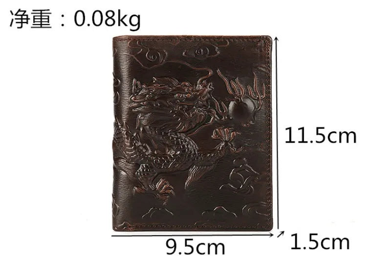 High Quality Genuine Leather Short Wallet 3D Dragon Style Card Wallet 2024 Vintage Bifold Small Purse for Man Male Gift Purses