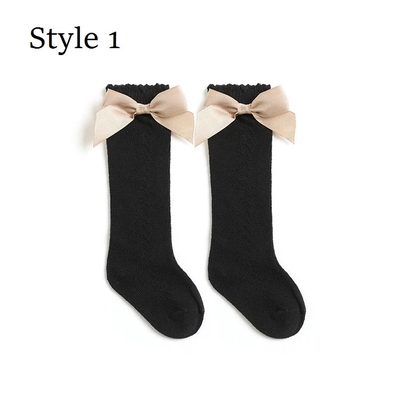 2023 New Kids Knee High Socks Baby Girls Boys Bow Long Sock Soft Cotton Mesh Breathable Children Hollow Out Socken For 0-7 Years