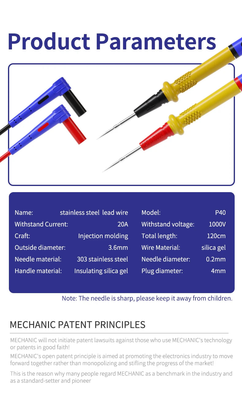 Mechanic P40 Stainless Steel Lead WIRE Heat Proof Anti Freezing High Precision Steel Needle Probe Accurate Measurement Tool