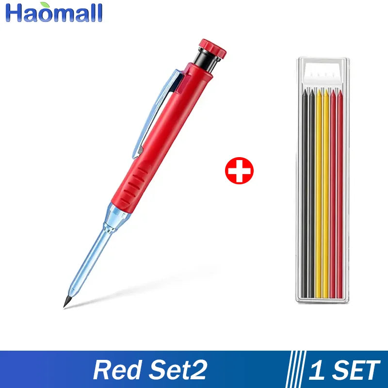 Metal Solid Carpenter Pencil Set For Deep Hole Marker With Refill Leads Marking Tool Woodworking Deep Hole Mechanical Pencils