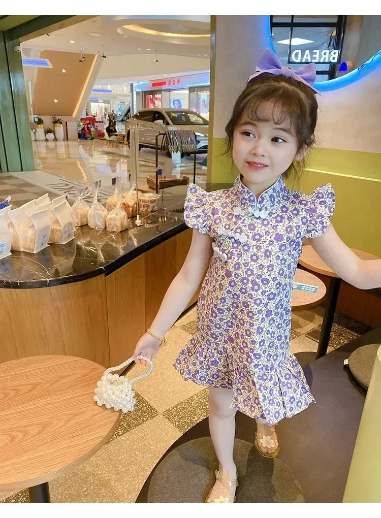 Summer Girl Dress Cheongsam Fashion Baby Chinese Modern Hanfu Girl's Qipao Tang Style Children's Dresses Vestidos Kids Clothes