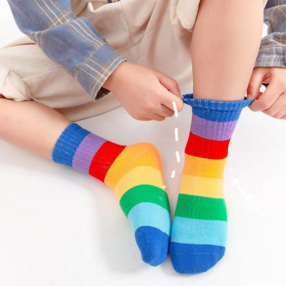 1/5/10/20 pairs/lot Girls Kids Socks Rainbow Striped Cute Children Ankle Short Breathable Cotton Fashion Toddler Sock