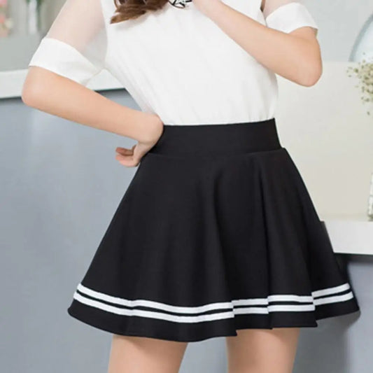 Skirt Solid Color School Skirt High Waist Fashion Pleated Women Stripe A Line Mini School Skirt