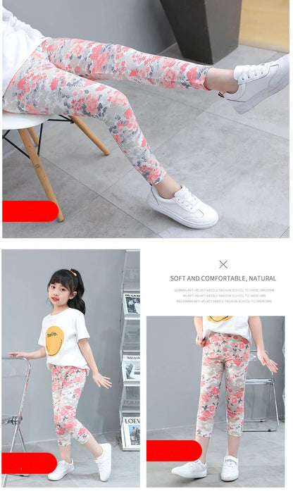 2 to 9 Years Girls Leggings Kids Outdoor Travel Clothes Pencil Pants Long Casual Floral Slim Leggings Teenage Children Trousers