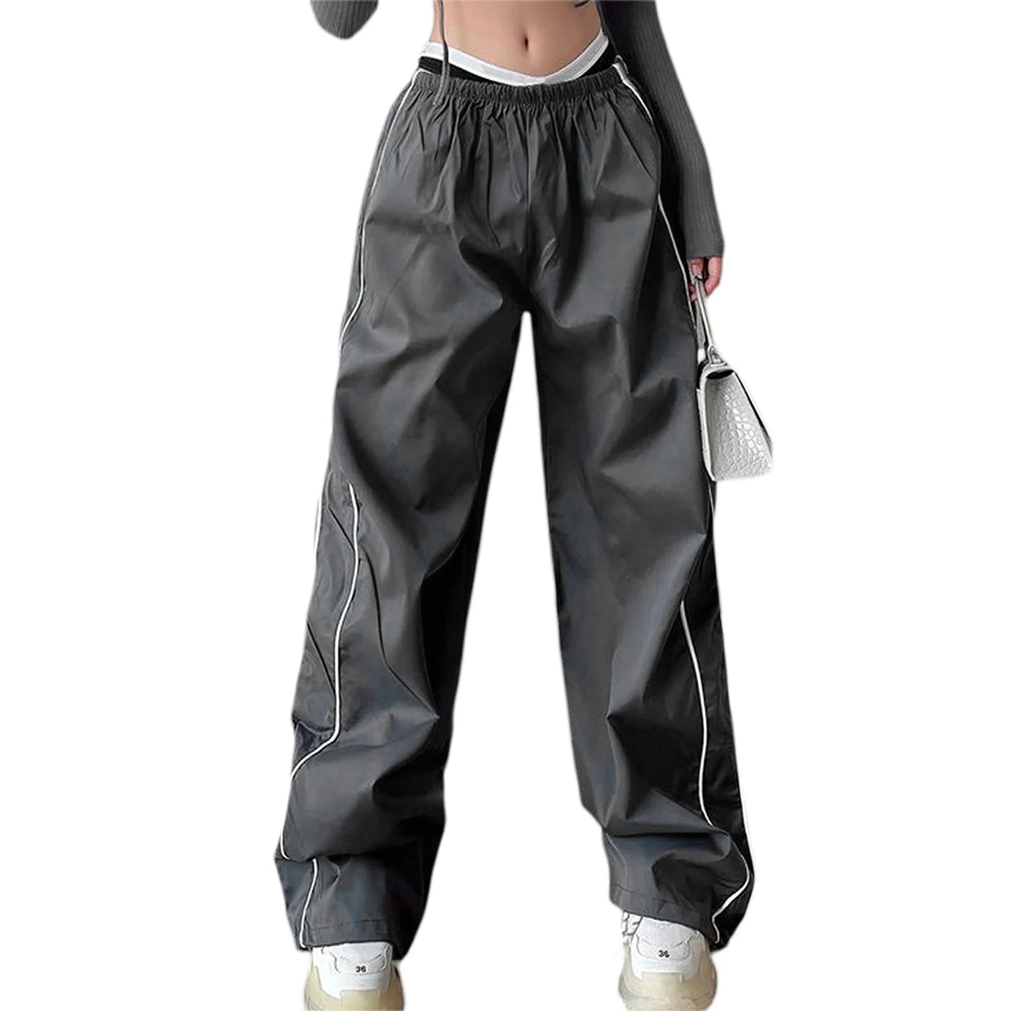 Harajuku Women's Baggy Pants Solid Color Cargo Pants Low Rise Casual Track Pants Teen Girls Wide Leg Cargo Pant Streetwear