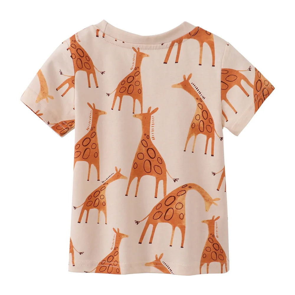 Jumping Meters 2-7T Summer Girls Boys T Shirts With Animals Print Giraffe Children's Clothes Kids Tees Tops