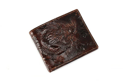 High Quality Genuine Leather Short Wallet 3D Dragon Style Card Wallet 2024 Vintage Bifold Small Purse for Man Male Gift Purses