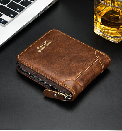 Men's Wallet 2025 New PU Leather Zipper Retro Style Short Wallets Men Card Holders Coin Storage Money Bag A03