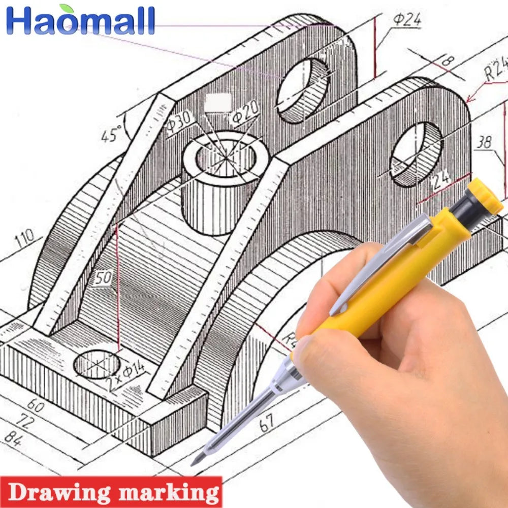 Metal Solid Carpenter Pencil Set For Deep Hole Marker With Refill Leads Marking Tool Woodworking Deep Hole Mechanical Pencils