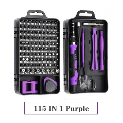 Precision Screwdriver Set 115 in 1 Purple Multi-Function Professional Repair Tool Phillips Magnetic Screw Driver Bits Hand Tool