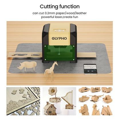 GLYPHO Laser Engraver Machine CNC Highly Accurate Portable 80mm*80MM Engraving Cutting For Dog Tag Paper Leather Wood DIY