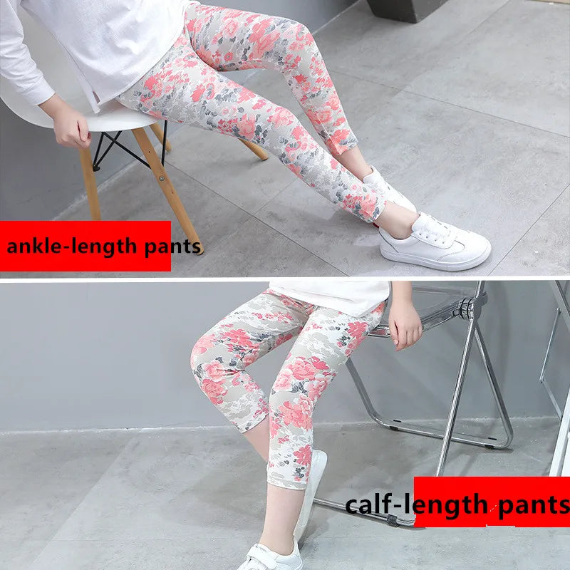 2 to 9 Years Girls Leggings Kids Outdoor Travel Clothes Pencil Pants Long Casual Floral Slim Leggings Teenage Children Trousers