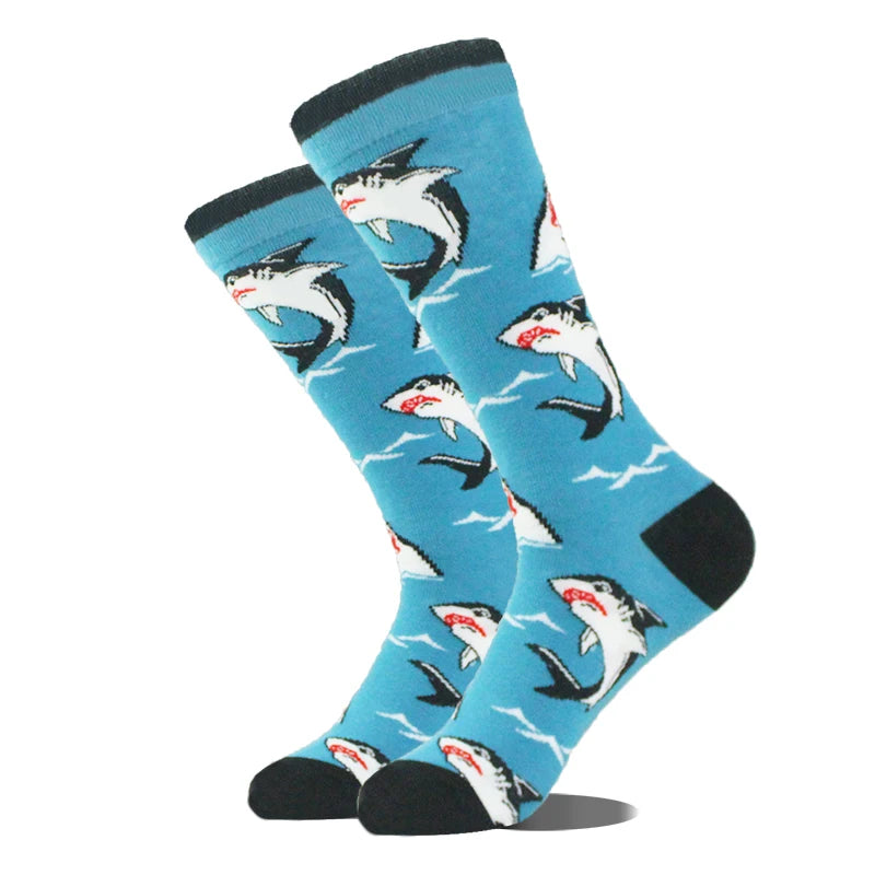 Cotton Happy Funny Socks Men Alien Planet Shark Crazy Design Sokken Unisex Novelty Dinosaur Crew Skateboard Calcetines Hombre