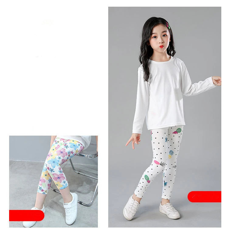 2 to 9 Years Girls Leggings Kids Outdoor Travel Clothes Pencil Pants Long Casual Floral Slim Leggings Teenage Children Trousers