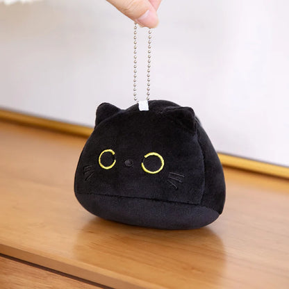 7/11/20CM Kawaii Small Cuddly Black Cat Plush Doll Cartoon Stuffed Round Ball Cat Plushie Girl's Bag Keychain Pendant Toys